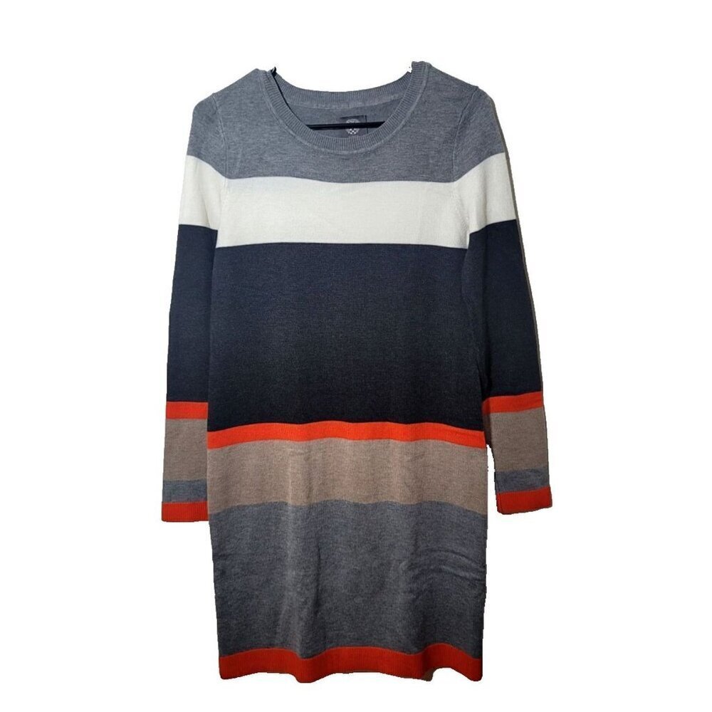 Vince Camuto Womens sz S sweater long sleeve dress stripes black white red gray